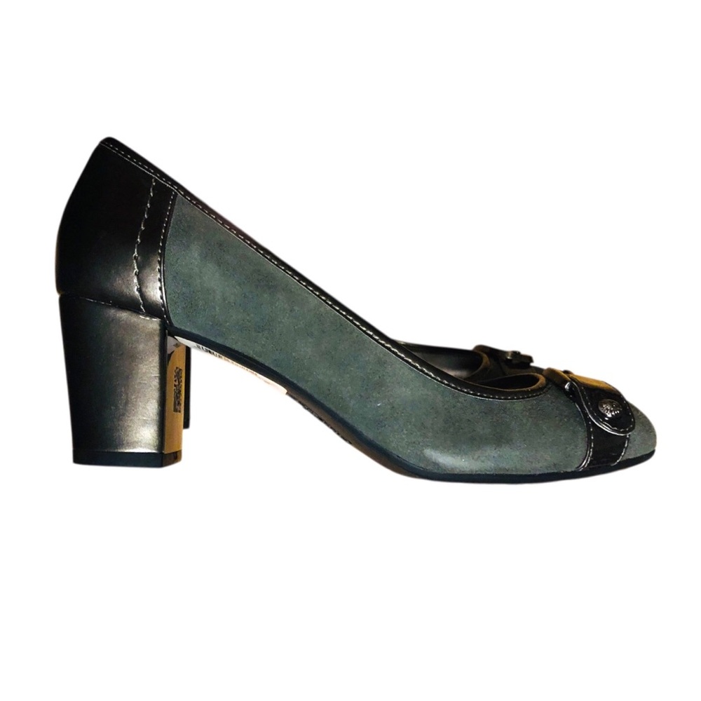 ANNE KLEIN RADKA CHUNKYHEEL PUMP SHOES GREY SUEDE SIZE 7.5M